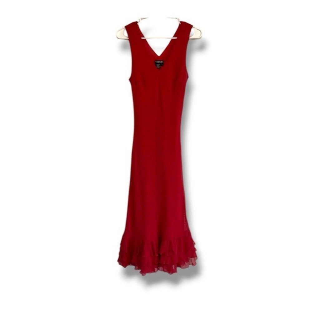 The J Peterman Co Red Silk Dress Vintage 90s Sleeveless Ruffle Hem Womens Size 8
